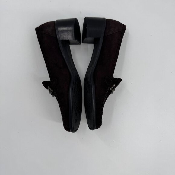 Stuart Weitzman Narrow Dark Brown Suede Loafers 7.5 AA With Chain Detail - Picture 5 of 9